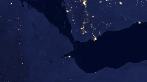 Satellite animation of Bab-el-Mandeb Strait at night Stock-Footage 337139346