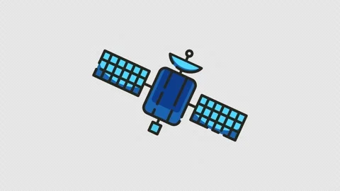 Satellite animation with solar panel antenna icon minimalist looping design Stock Footage 314392959