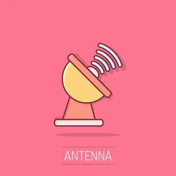 Satellite antenna tower icon in comic style. Broadcasting cartoon Stock Illustration