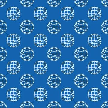 Satellite around the World vector concept blue line seamless pattern 스톡 일러스트
