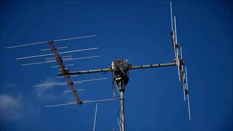 Satellite Array in north Italy, a satellite turns slowly towards the camera Stock Footage 90335759