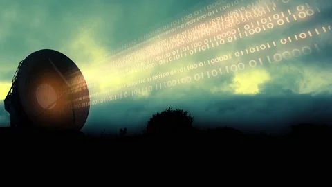 Satellite Array sending binary code signals - 3d motion graphics animation Stock-Footage 159581085