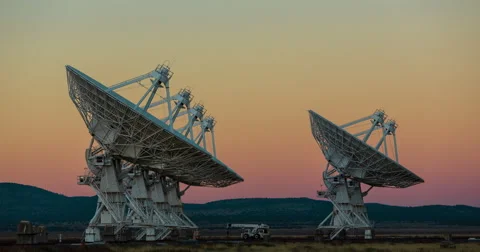Satellite Array Sunset Time Lapse Stock Footage 58328545