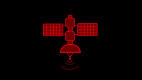 Satellite body with solar panels and dish emitting signal waves animation Stock Footage 337024892