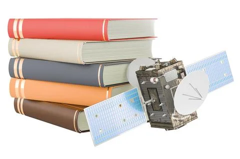 Satellite with books, 3D rendering Stock Illustration