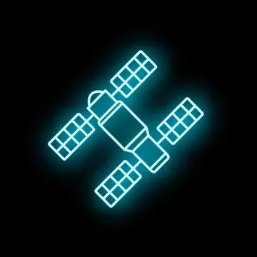Satellite broadcasting telecommunication data in space neon icon Stock Illustration