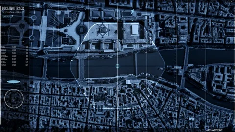 Satellite Camera is Tracking a Location of Museum on Map Stock Footage 119626246