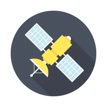 Satellite circle icon with long shadow. Flat design style. Stock Illustration