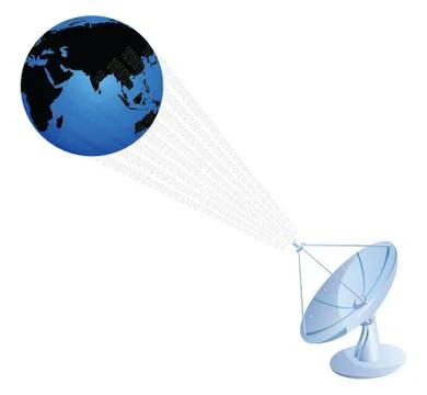 Satellite communicating with the globe, binary digits Stock Illustration