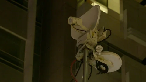 Satellite Communication Dish Antenna at Night Vídeo Stock 343095447