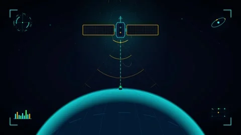 Satellite communication hud interface: global data transmission and space n.. Stock Footage 337566955