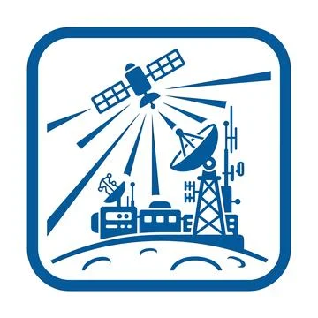 Satellite communication transmitting signals to ground stations on moon sur.. Stock Illustration
