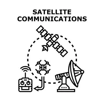 Satellite communications concept with drone and remote Stock Illustration