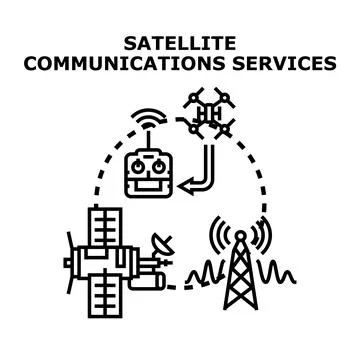 Satellite communications services concept connecting remote devices Illustrazione stock