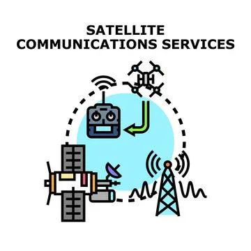 Satellite communications services concept connecting remote devices Stock Illustration