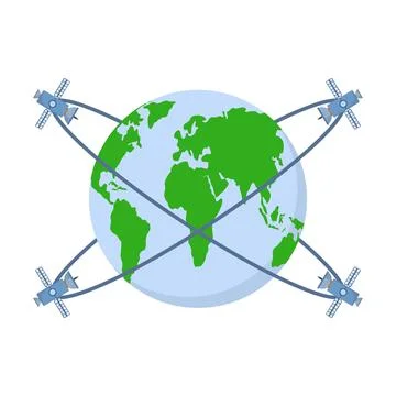 Satellite Concept in Space. space objects, satellites circling the earth. 스톡 일러스트