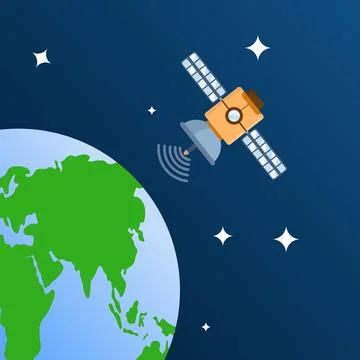 Satellite Concept in Space. space objects, satellites circling the earth. イラスト素材