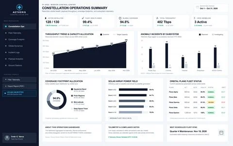 Satellite Constellation Operations Dashboard with Real Time Telemetry Data Illustrazione stock
