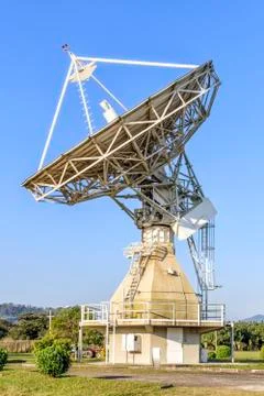Satellite control antenna under cloudless blue sky Stock Photos