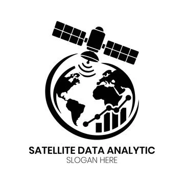 Satellite Data Analytics Logo Design with Orbital Globe and Radar Stock Illustration