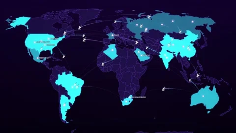 Satellite Data Network on Dark World Map Stock Footage 341165306