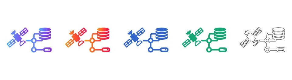 Satellite Data Network Infrastructure Icons Stock Illustration
