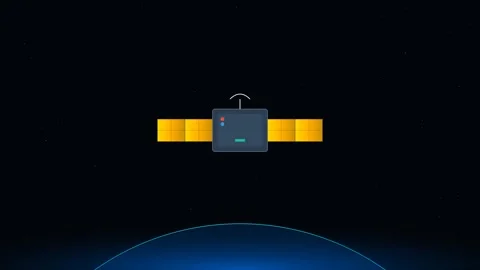 Satellite Deployment in Orbit with Solar Panel Unfolding and Glowing Earth .. Видео 346130151