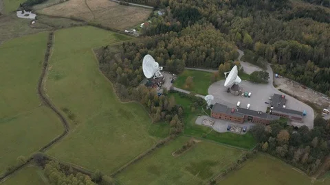 Satellite Dish Aerial Tilt Down - Giant Antennas Global Radio Communication Stock Footage 121571205