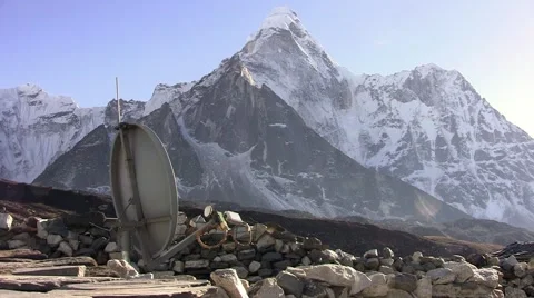 Satellite dish on the Ama Dablam background Video stock 43743496