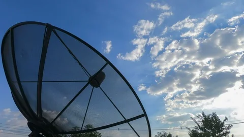 Satellite dish and white cloudy and blue sky, Telecommunications concept Video stock 99346168