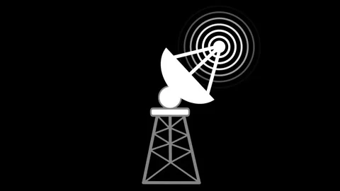 Satellite Dish Animation on Tower Network Wave Signal Stockbeeldmateriaal 318108374