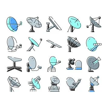 Satellite dish antenna communication network icon sets Stock-Illustration