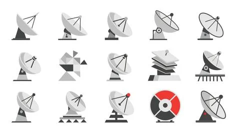Satellite dish antenna technology icon set. modern radar illustration colle.. Illustrazione stock