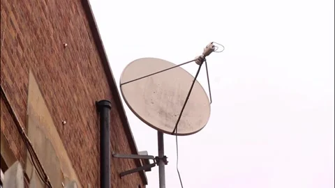 Satellite Dish Brick Building Exterior Communication Broadcast Radio Airwaves Stock Footage 301004953