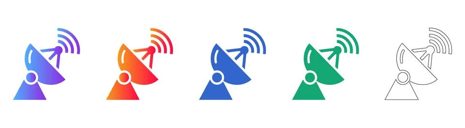 Satellite Dish Broadcasting Icon Set Stockillustratie