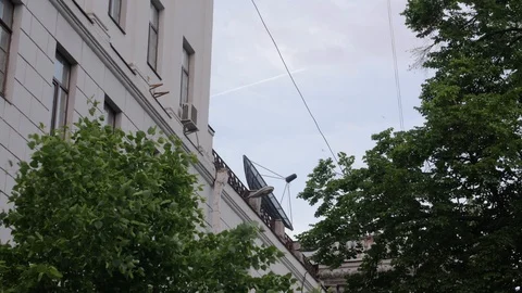 Satellite Dish On The Building Stock Footage 112123722