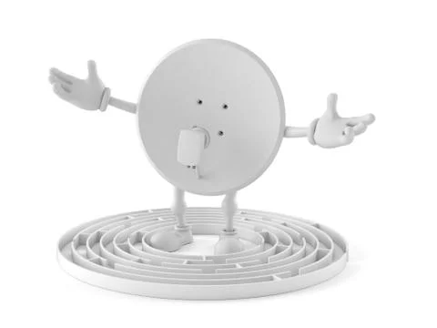 Satellite dish character inside maze Stock Illustration