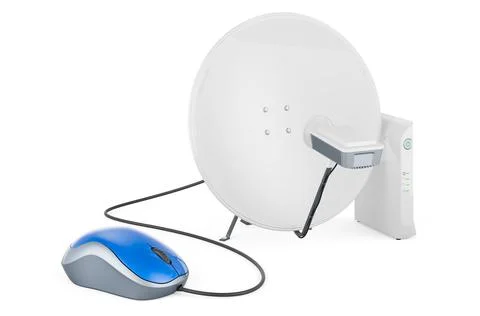 Satellite dish with computer mouse. 3D rendering Illustrazione stock