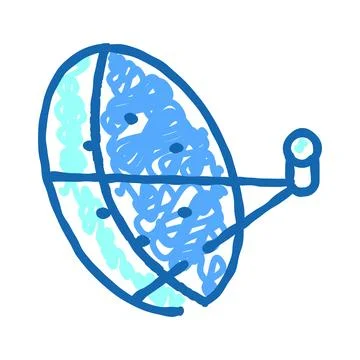 Satellite dish doodle transmitting global communication signals Stock Illustration
