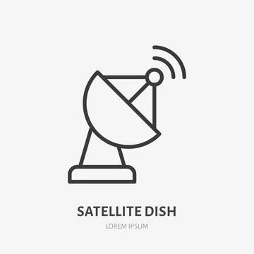 Satellite dish flat line icon. Vector outline illustration of communication Illustrazione stock
