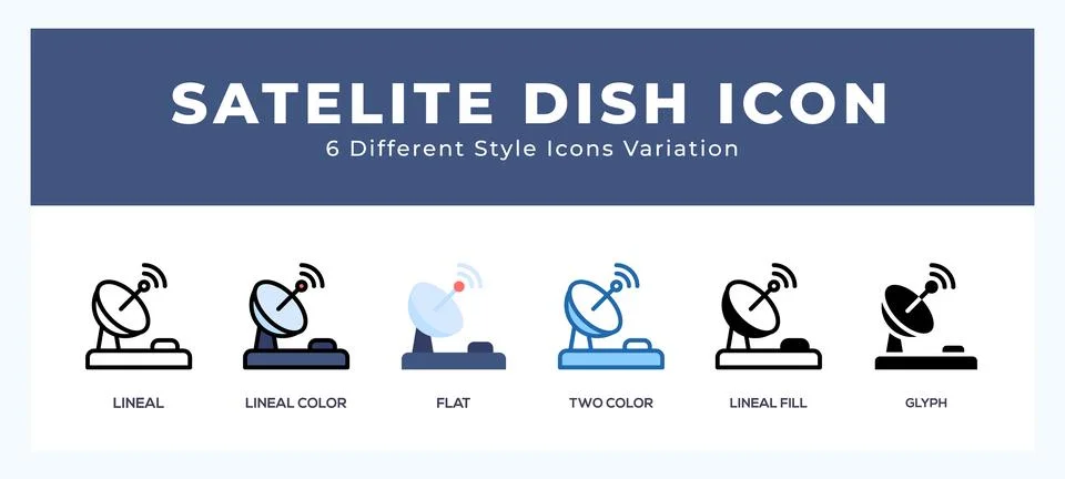 Satellite dish icon in filled. thin line. outline stroke and flat style. 스톡 일러스트