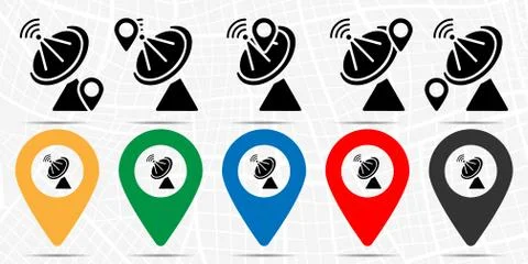 Satellite dish icon in location set. Simple glyph, flat illustration element  Ilustración de archivo