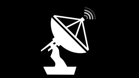 Satellite dish icon with signal waves communication or broadcasting symbol .. Vídeo Stock 337079810