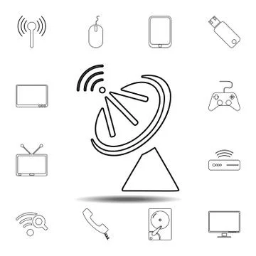 Satellite dish icon. Simple thin line, outline vector element of Technology i Stock Illustration
