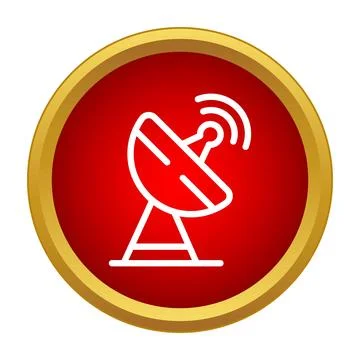 Satellite dish icon transmitting wireless signal in red button Illustrazione stock