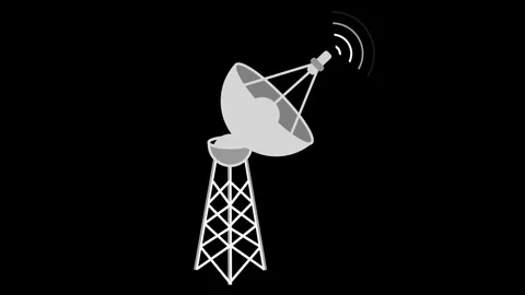Satellite Dish Illustration on Black BackgroundClean Line Art Radar Dish An.. Видео 316716618