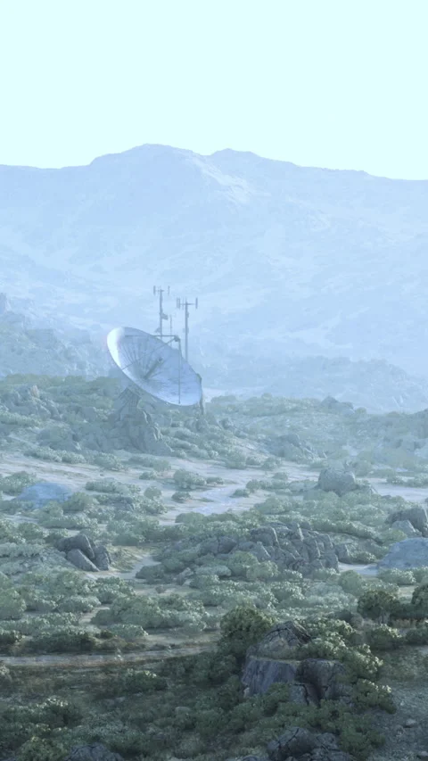 Satellite dish on a mountain in a remote area with clear sky Vídeo Stock 339417683