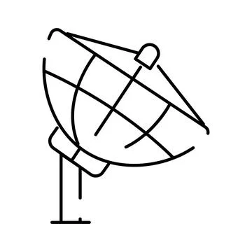 Satellite dish receiving data signal line art icon Stock Illustration