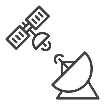 Satellite dish with Satellite vector concept outline icon Stock Illustration