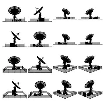 Satellite Dish Silhouette Vector 04. A Specialized Antenna And Radio Receiver. Stock Illustration
